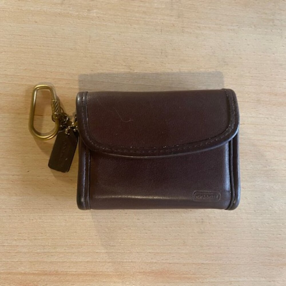 COACH Vintage Multifunction Keychain Wallet Coin Purse Mahogany Leather 7219